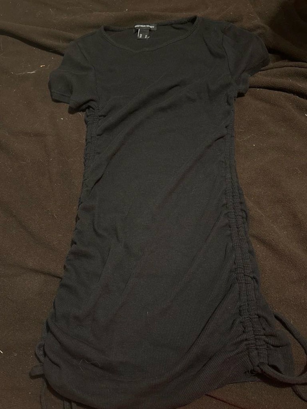 Streetwear Society Black Ribbed Tee Dress with Side Ties
